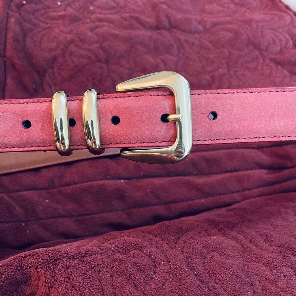 Full Grain Leather Belt Womens L Pink Suede Solid Brass Buckle Made In India‎